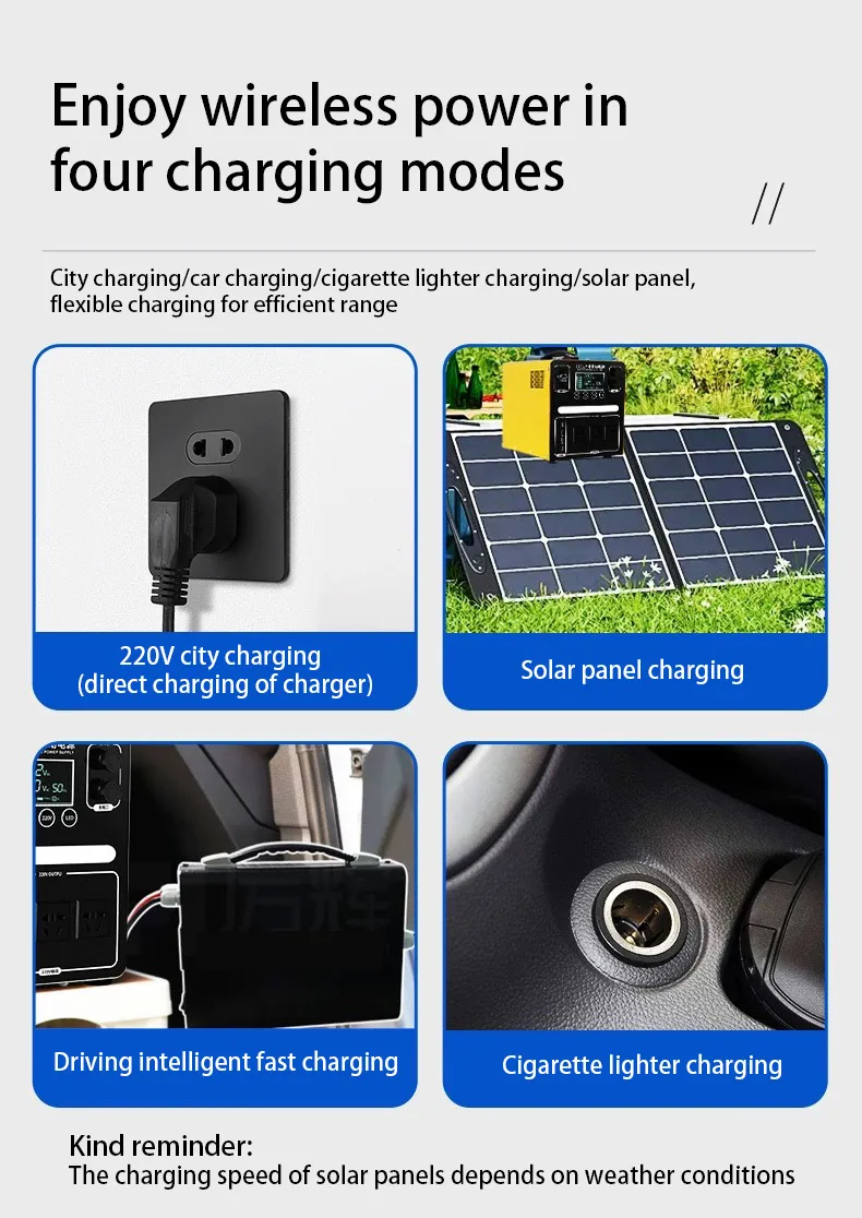 Output USB 3.0-18W Portable Outdoor Energy Storage Power Supply, High-Efficiency Solar Power Adapter, Lithium Iron Phosphate Battery AC Types (Optional) Types